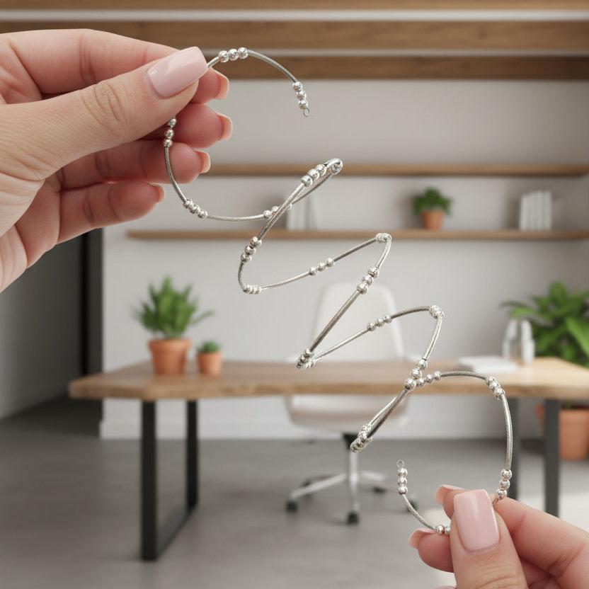Hands holding wire bracelet
