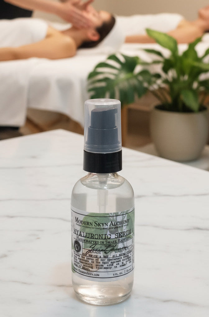 Clear spray bottle with a label on a wooden surface