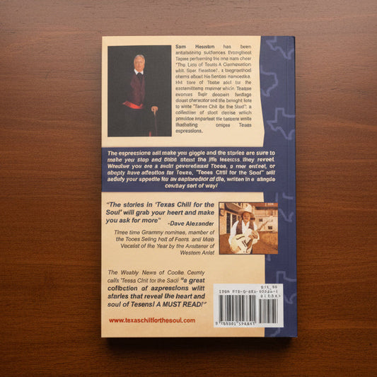 Back cover of a book with text and a barcode on a textured surface