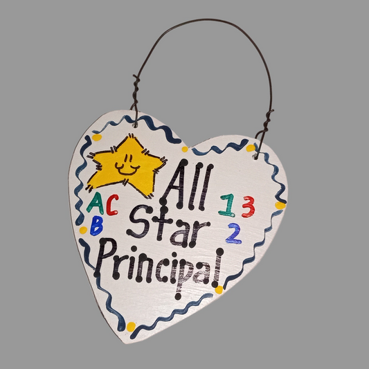 Decorative sign with 'All Star Principal' text on a plain background