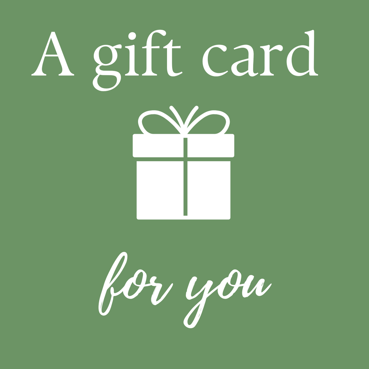 Green gift card with white text and a gift icon