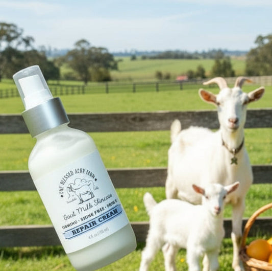Goat farm, repair cream in the foreground
