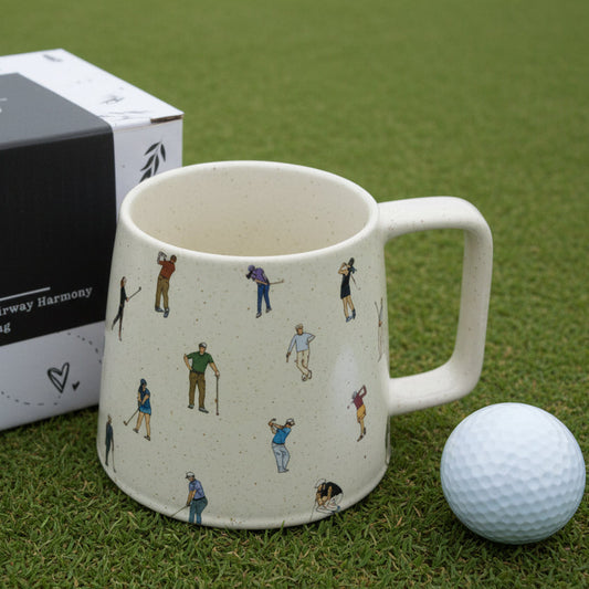 mug and box sitting on golf green