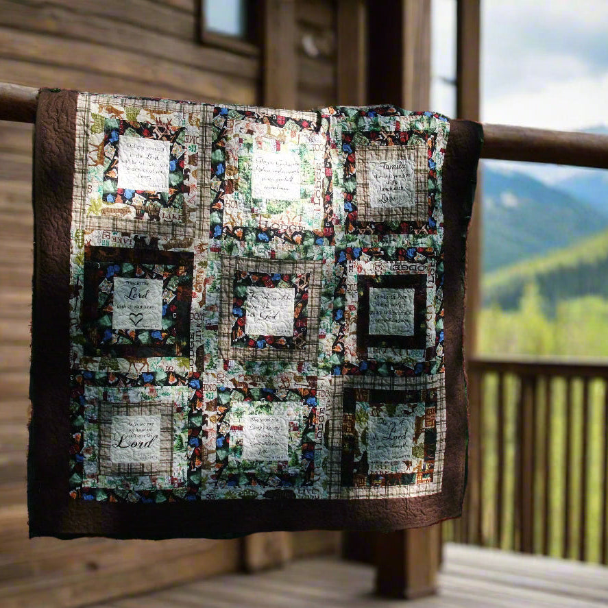Decorative quilt with patterned design on a dark background