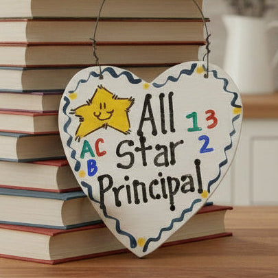Decorative sign with 'All Star Principal' text on a plain background