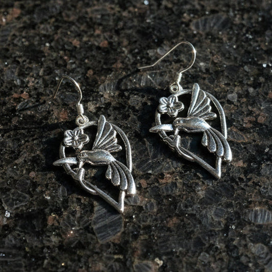 Belva Ann Silver Hummingbird Drop Earrings